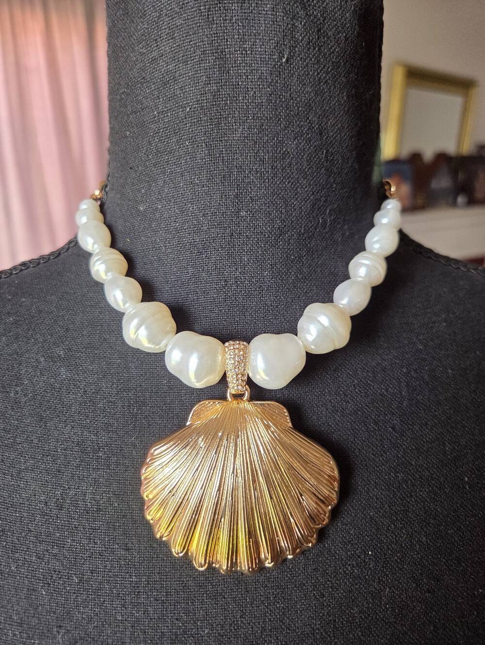 INC Gold-Tone Shell Imitation Pearl Beaded Statement Pendant Necklace